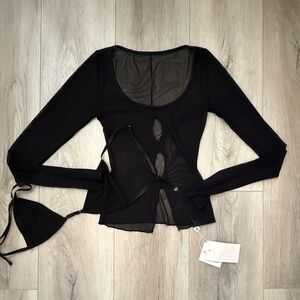 Tiger Mist Black Sheer Top with Cutout Design